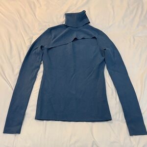 ALC Knit Blue Turtleneck cutout asymmetrical sweater Long Sleeve Top
